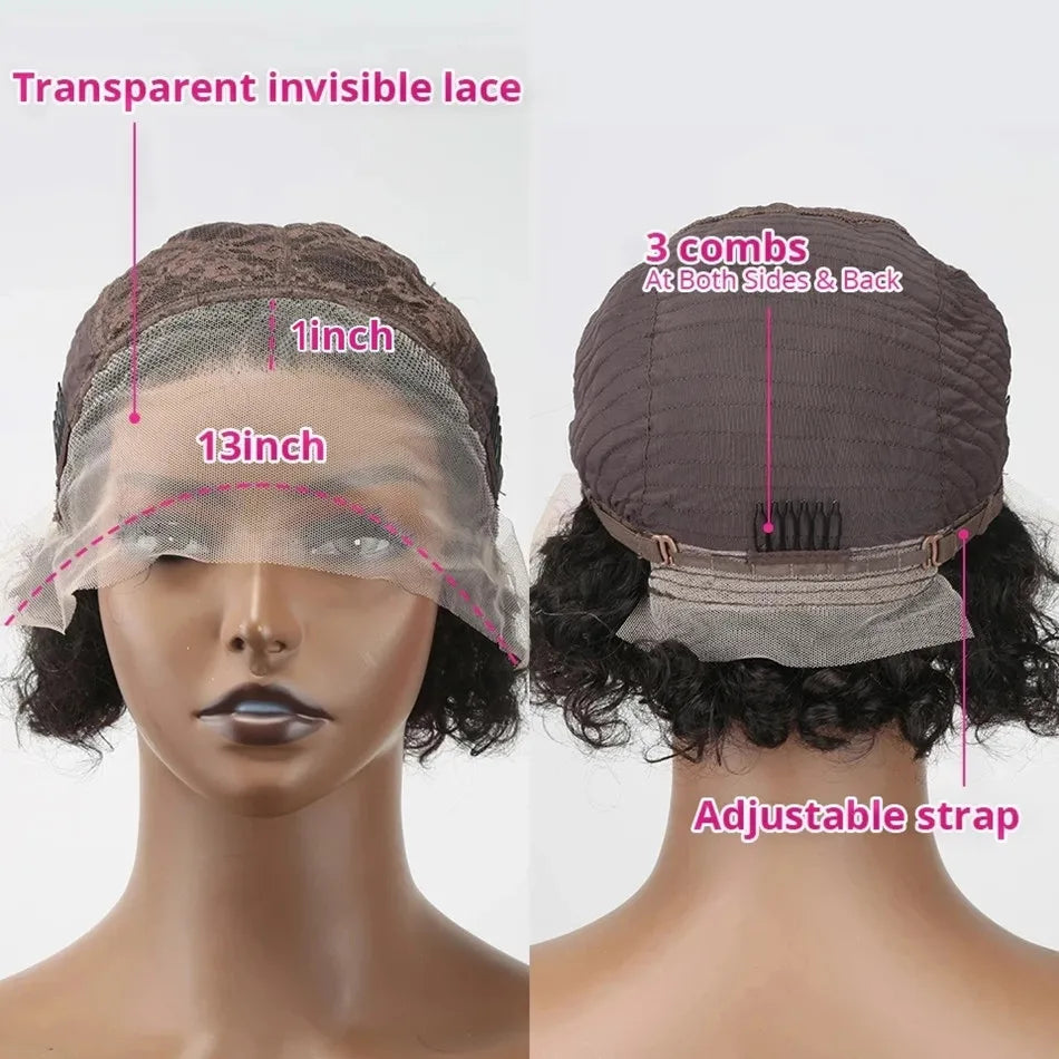 Perruque Lace Front Pixie Cut Orange — Remy Hair Transparent