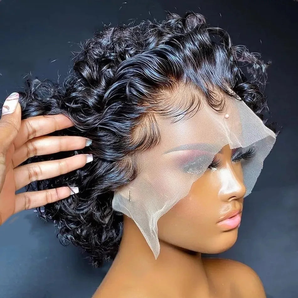 Perruque Lace Front Pixie Cut Orange — Remy Hair Transparent