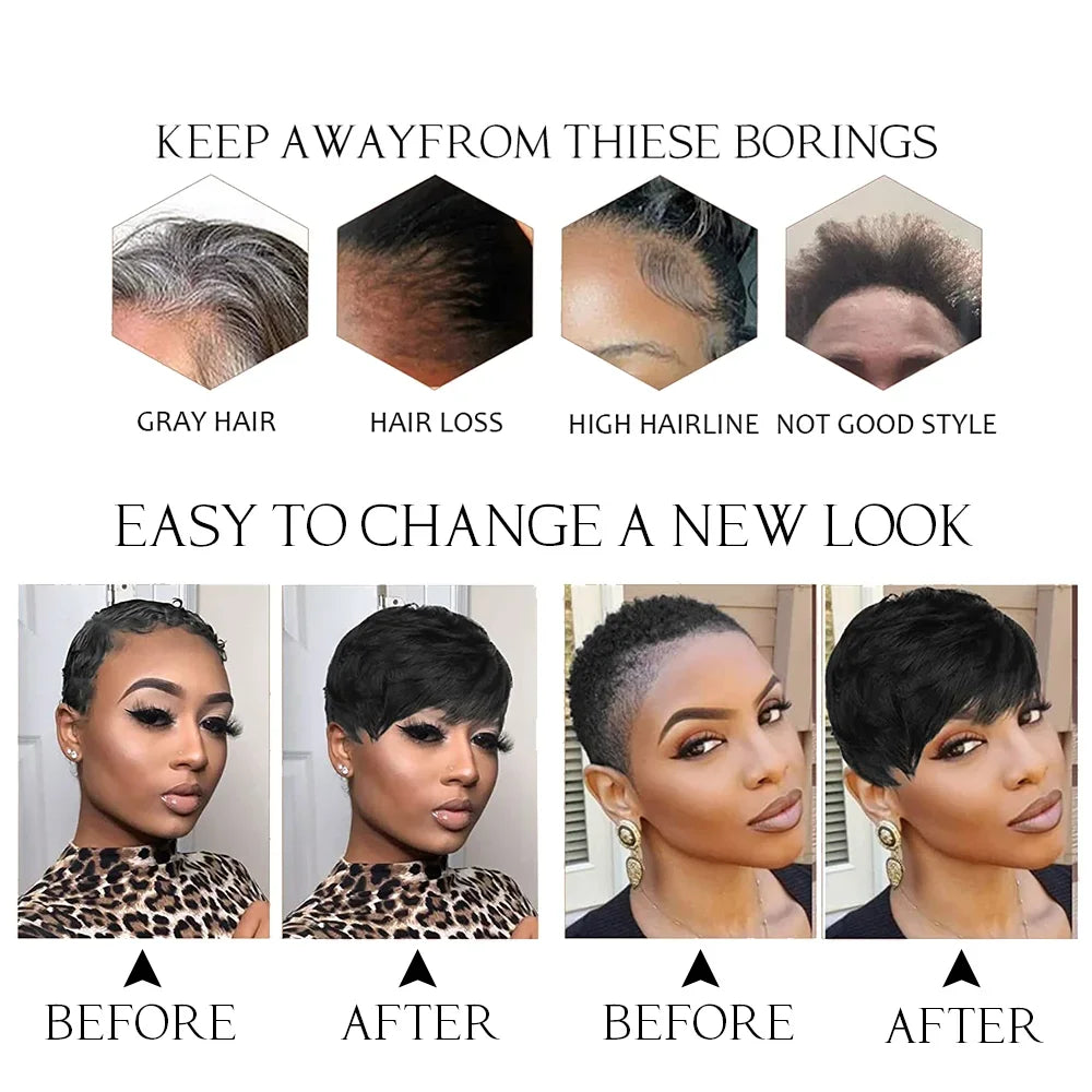 Perruque Pixie Cut Brésilienne Sans Colle — Cheveux Humains