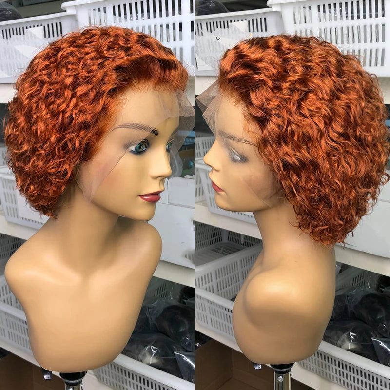 Perruque Lace Front Pixie Cut Orange — Remy Hair Transparent