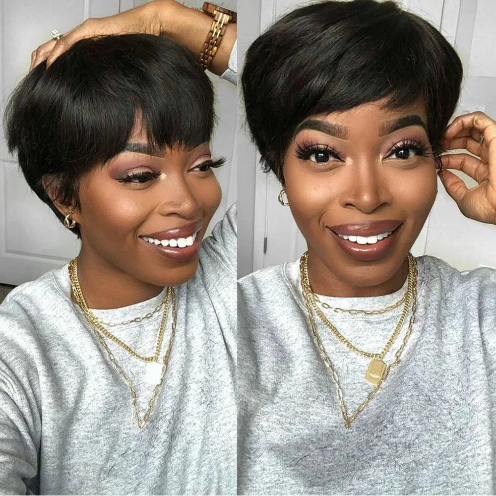 Perruque Pixie Cut Brésilienne Sans Colle — Cheveux Humains