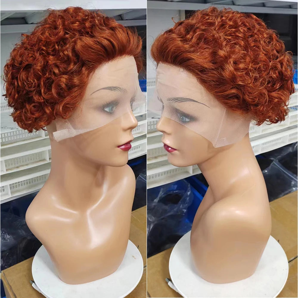 Perruque Lace Front Pixie Cut Orange — Remy Hair Transparent