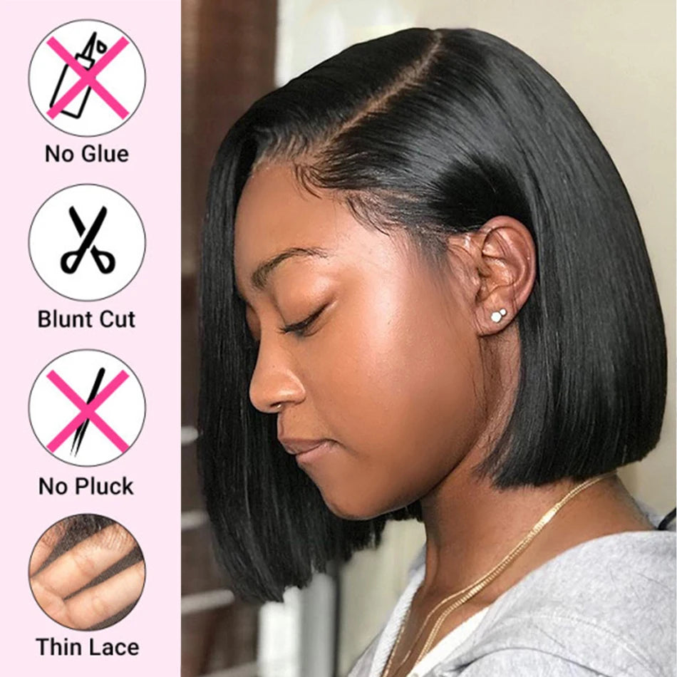 Perruque Bob Courte Brésilienne HD Lace Front — Sans Colle 180%