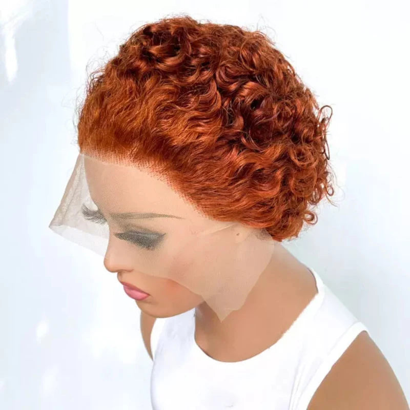 Perruque Lace Front Pixie Cut Orange — Remy Hair Transparent