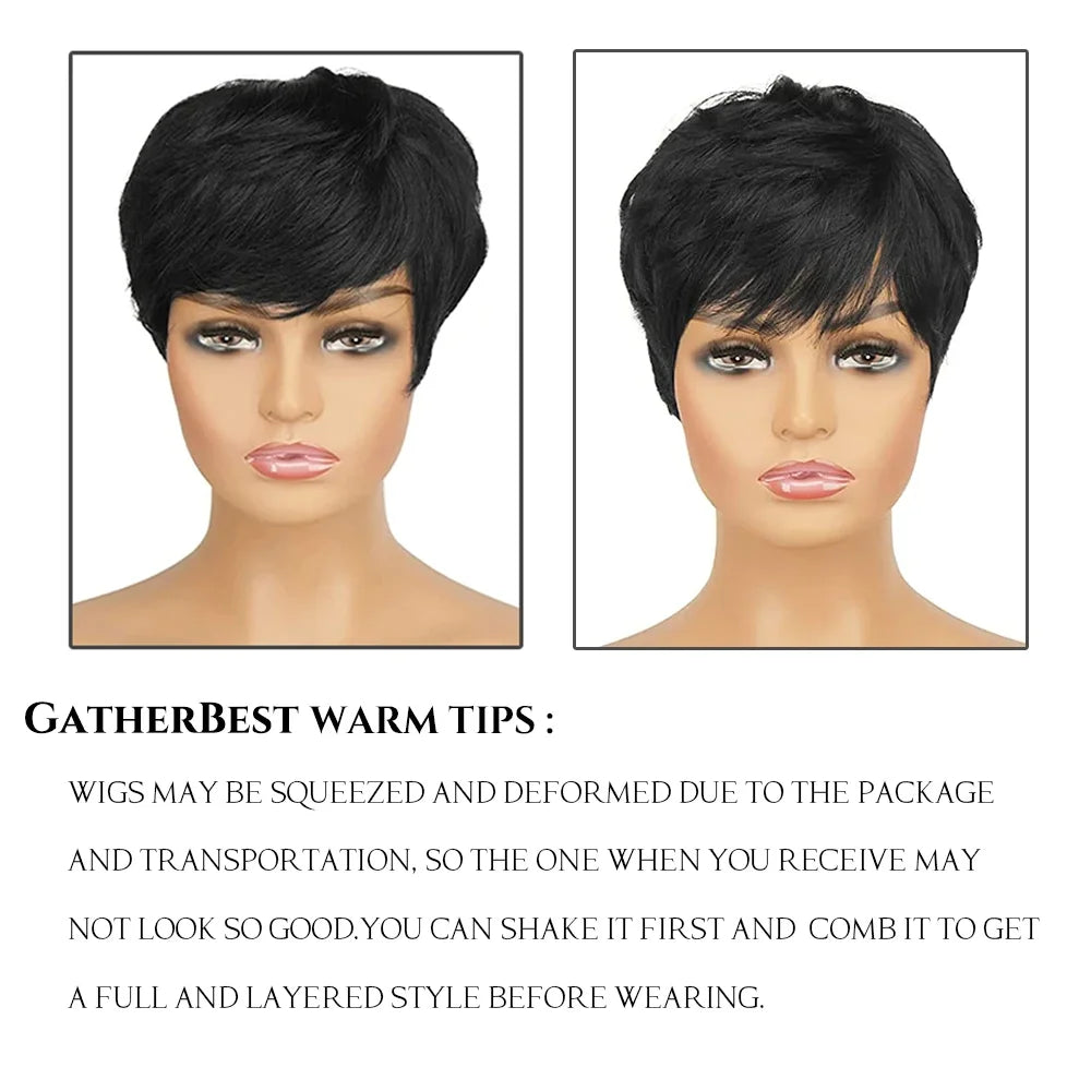 Perruque Pixie Cut Brésilienne Sans Colle — Cheveux Humains