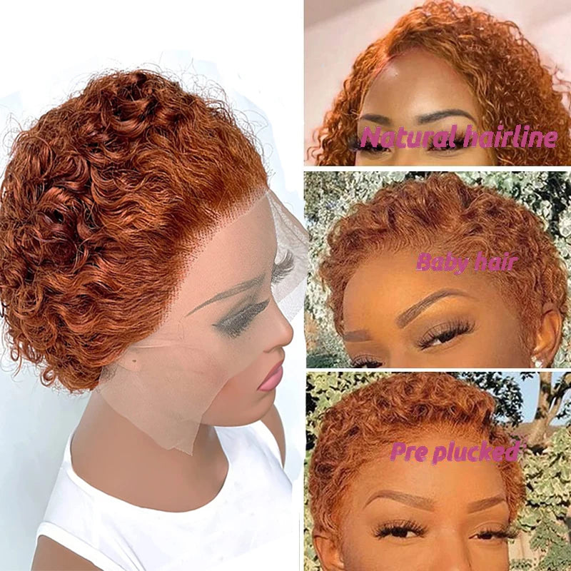 Perruque Lace Front Pixie Cut Orange — Remy Hair Transparent
