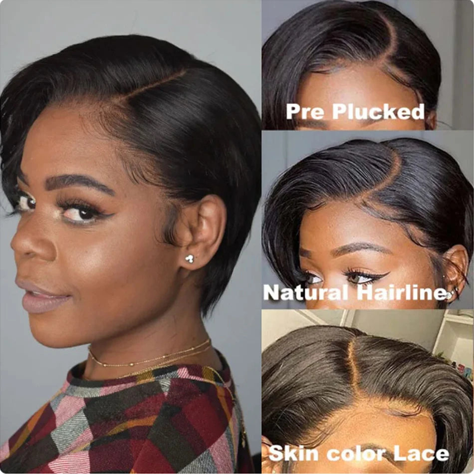 Perruque Pixie Cut Lace Frontale HD — Cheveux Humains 250 Densité