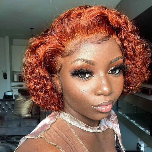 Perruque Lace Front Pixie Cut Orange — Remy Hair Transparent
